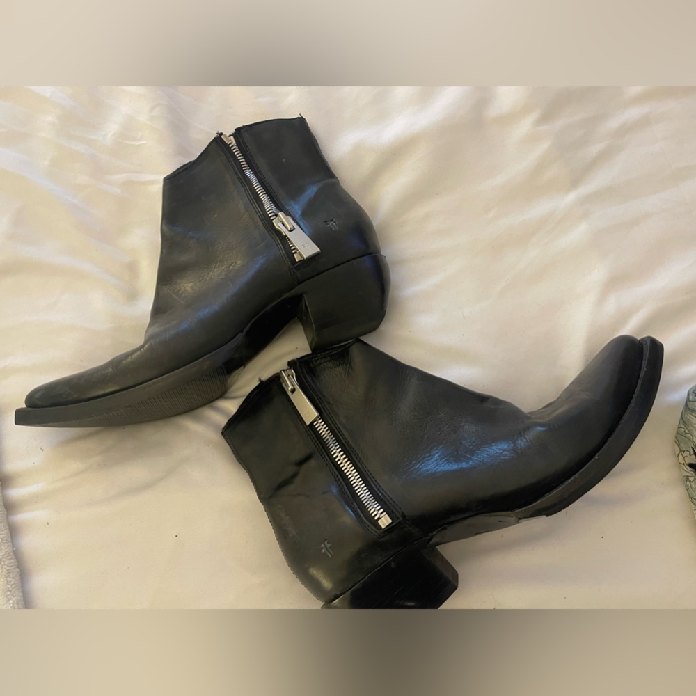 Frye Black Leather Ankle Boots